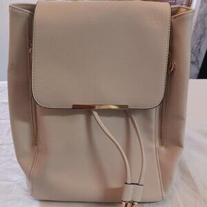 Womens Backpack Purse Cream Color PU Leather Bag with Mulitple Pockets